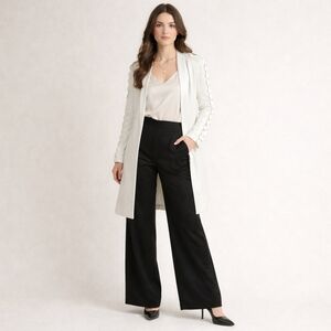 Elisabetta Franchi Off White Lined Collarless Scalloped Sleeve Crepe Coat 46(10)